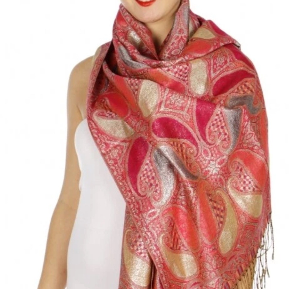 Pink Paisley Pattern Woven Scarf - Unbranded